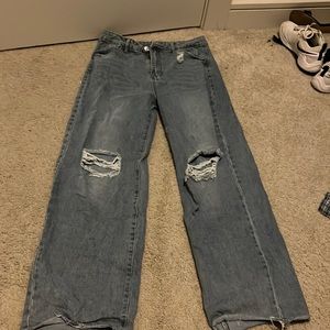 ripped straight leg jeans- shein- light washed